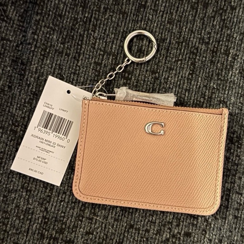Coach Mini Skinny ID Card Case Wallet in Silver/Buff Tan Crossgrain Leather NWT - Picture 9 of 15
